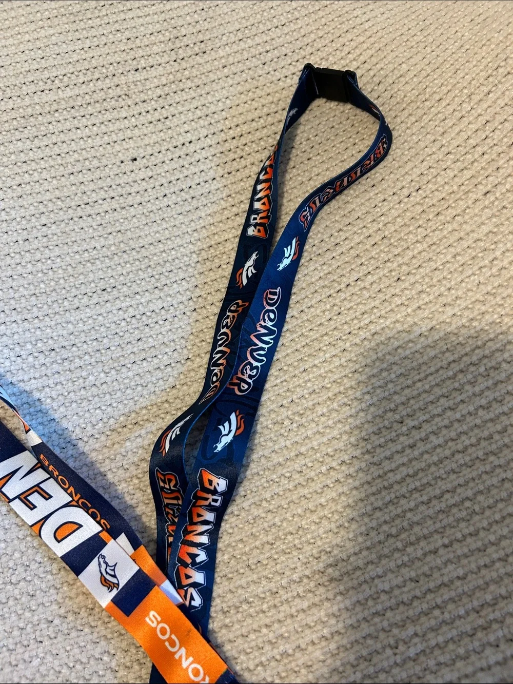 NFL Denver Broncos Navy and Orange Dual Lanyard with Badge Clip